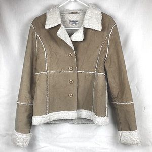 Anchor Blue Tan Suede Leather Sherpa jacket button down lined XL Juniors